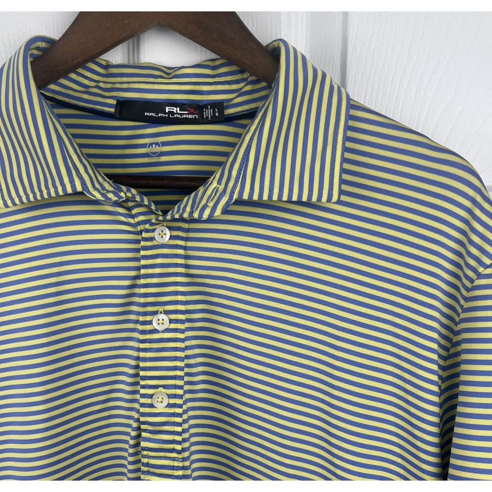 Ralph Lauren RLX Polo Shirt Mens Large Striped Golf Wicking Performance Athletic